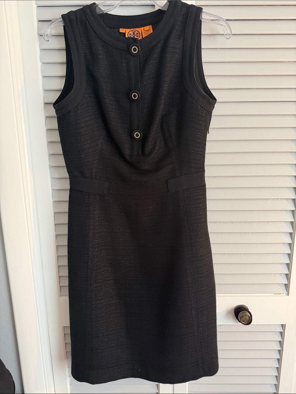 Tory Burch Black Sleeveless Button-Front Sheath